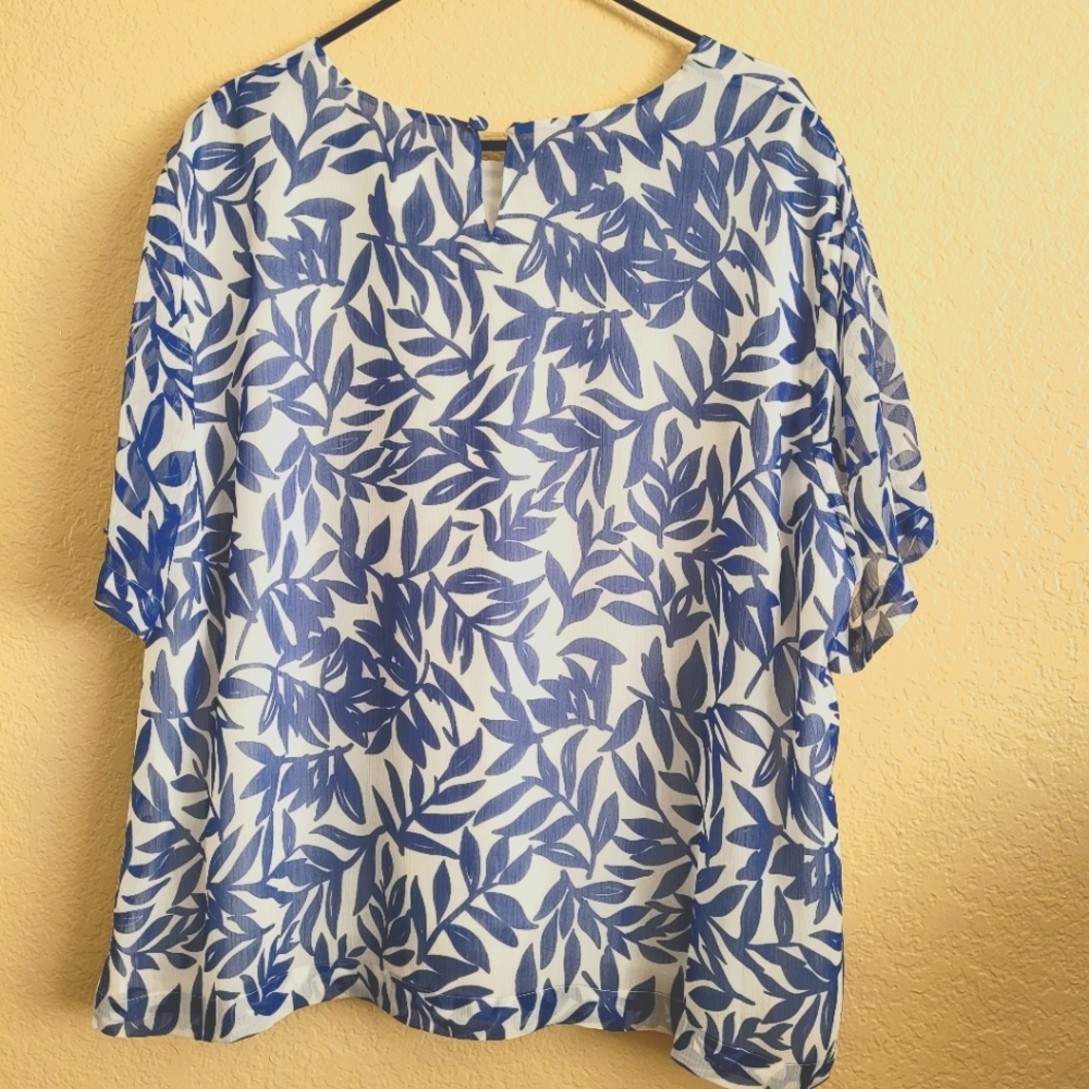Draper's & Damon's Women Blue/White Blouse Size 2X - Picture 2 of 6
